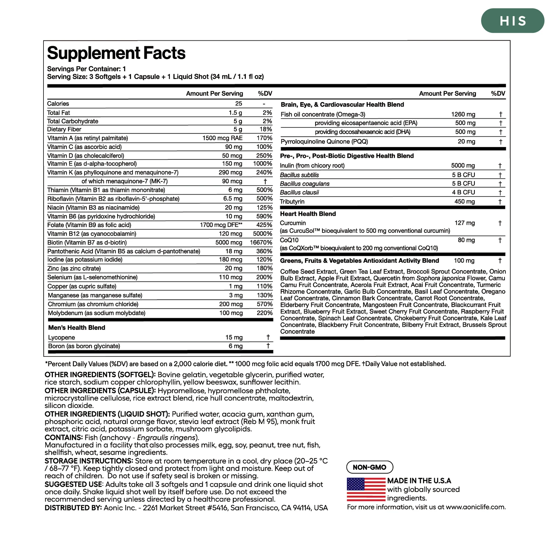 HIS supplement facts