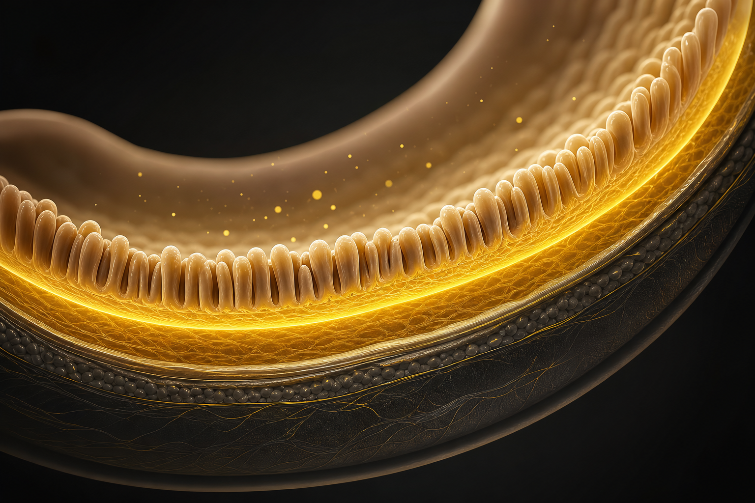 Glowing infographic of the gut lining