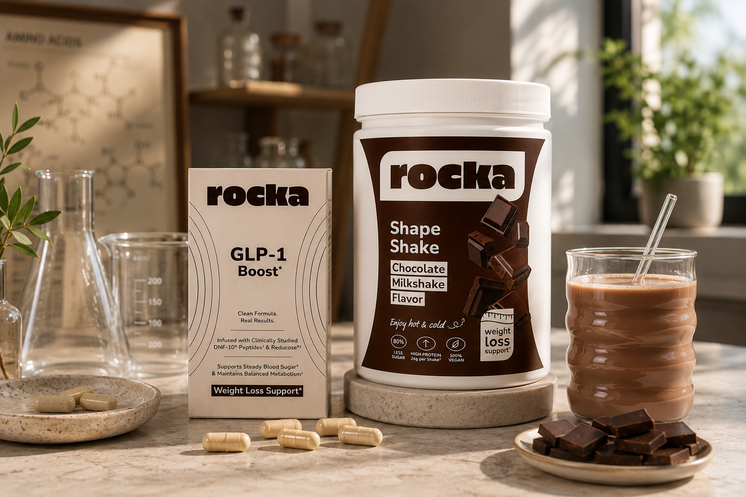 Rocka Shape Shake und GLP-1 Boost im Labor-Setting