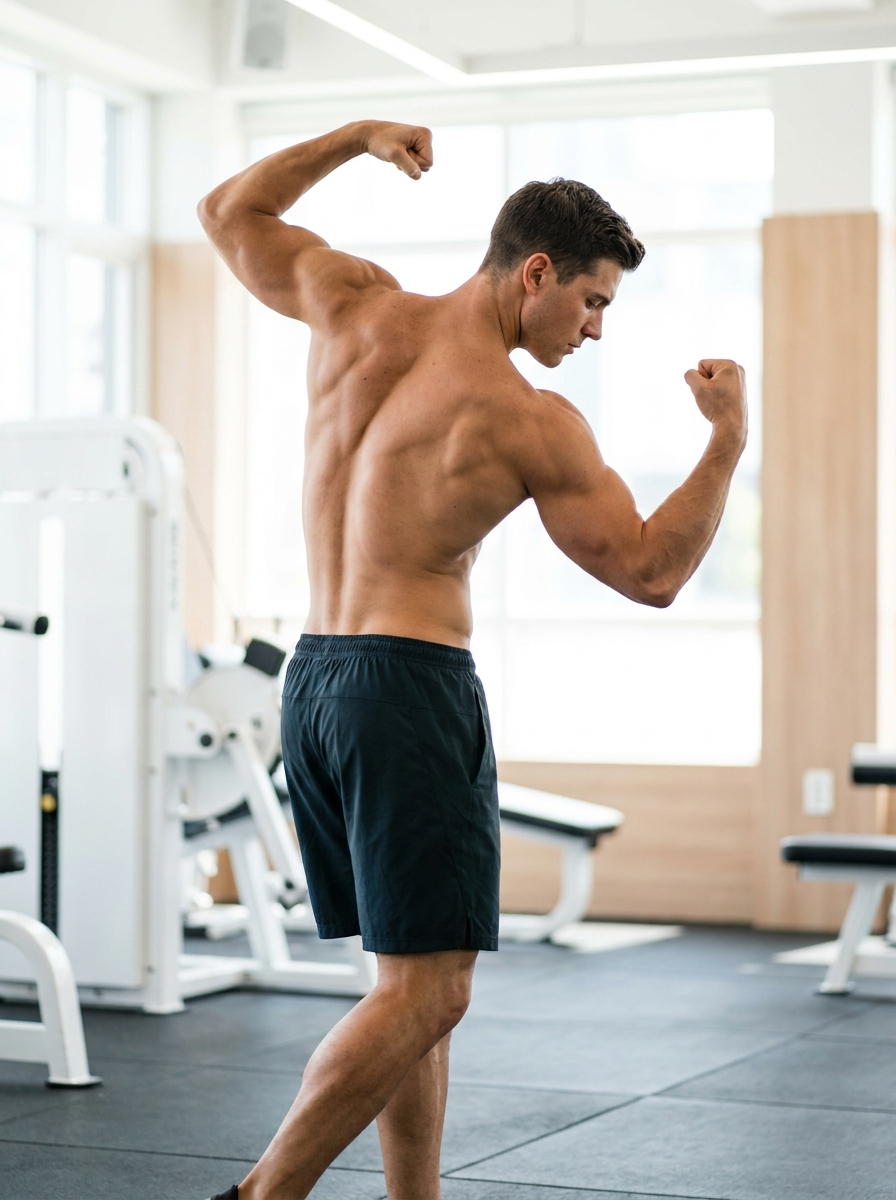 Mann posiert im Fitnessstudio